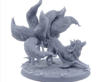 Kitsune compañero Kitsu: Zorro de nueve colas de fantasía, miniatura pintable impresa en 3D para juegos de mesa y dioramas - Cornelia's Companions