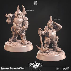 Dwergmijnwerker Man Vrouw Dwerg Diepe mijne pikhouweel wielder overschilderbare miniatuur - Dwarven Legacy