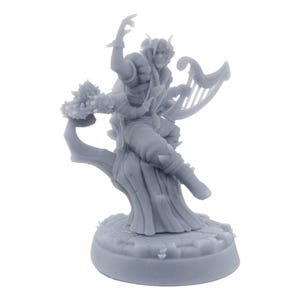 Elf Elven Bard Mini Harp: Woodland Singer Paintable Miniature Model 3D Printed for Tabletop Games and Dioramas - Elvenwood Grove