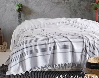 Cotton Woven Bedspread king size 220x240cm 86x94" Christmas gift Washed Coverlet Bed Throw Blanket, Gift for her, Thin Soft Warm Blanket