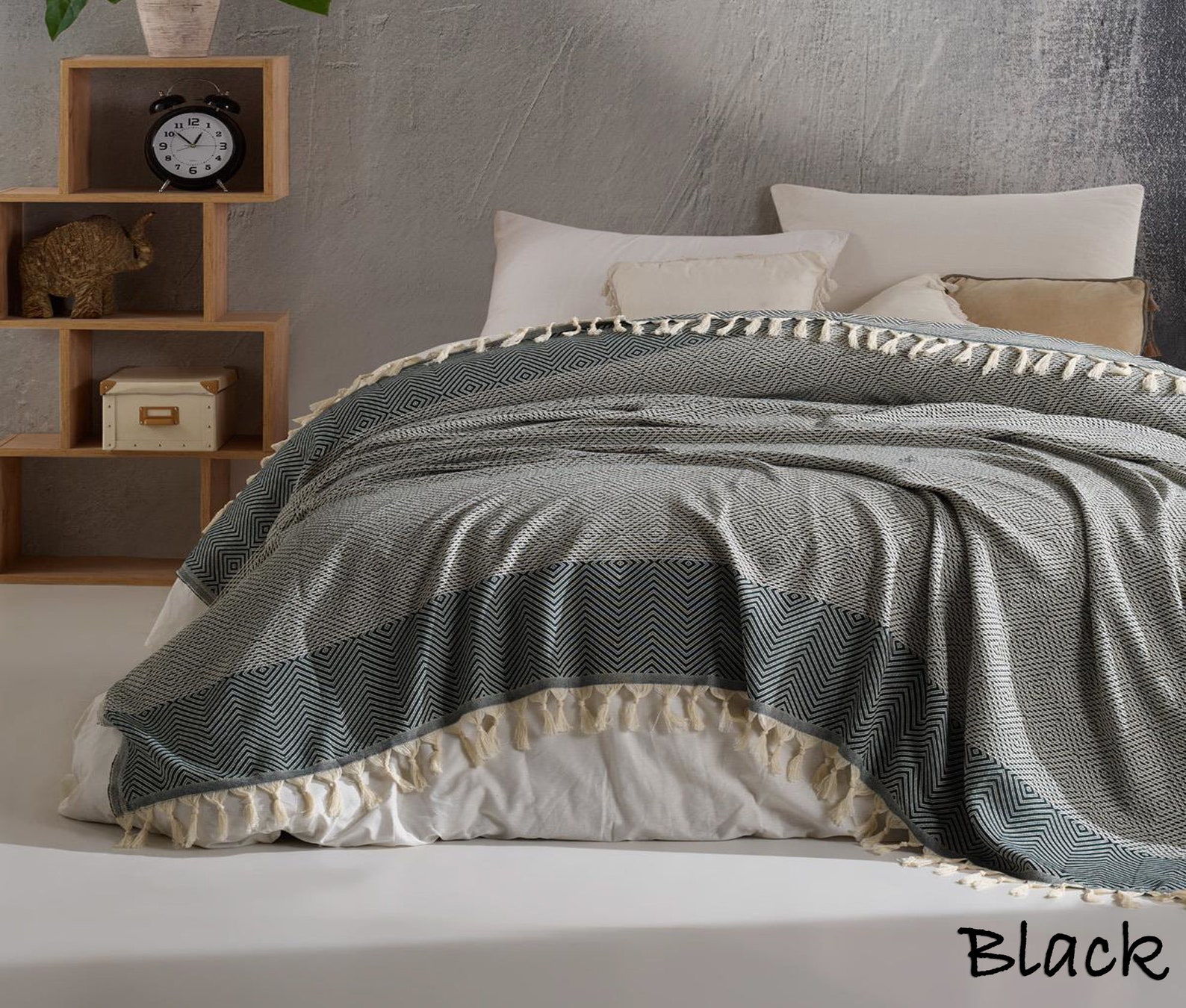 King Queen Throw Black Bedspread Throw Blanket Thin Light Etsy UK