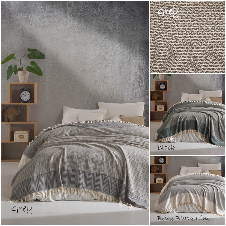 King Queen Throw Black Bedspread Throw Blanket Thin Light Etsy UK