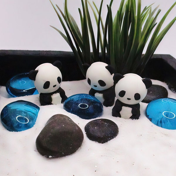 Baby Panda Zen garden with white sand. Desk and Cubicle Accessory, Gift, Stress Reliever, Tabletop Decor READY TO SHIP