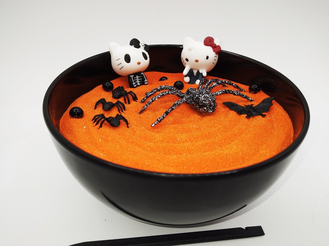 Halloween Zen Garden With Hello Kitty and Spider. Desk and Cubicle
