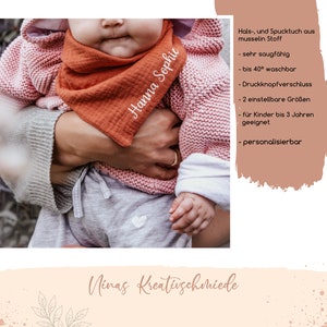 Musselintuch Personalisiert mit Namen Halstuch für Kinder/Baby Spucktuch Dreieckstuch Bild 6