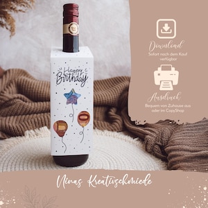 Flaschenanhänger Geldgeschenk Geburtstag | PDF Download | DIY Geschenkidee Last Minute | Druckvorlage für Weinflasche & Sekt