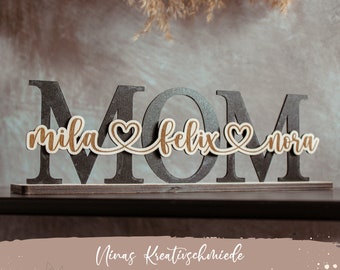 MOM Holzaufsteller | Personalisiert mit Namen | Muttertagsgeschenk | MAMA Holzschild