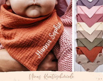 Mousselinedoek gepersonaliseerd met naam | Halsdoek voor kinderen/baby | Spuugdoekje | Driehoek sjaal