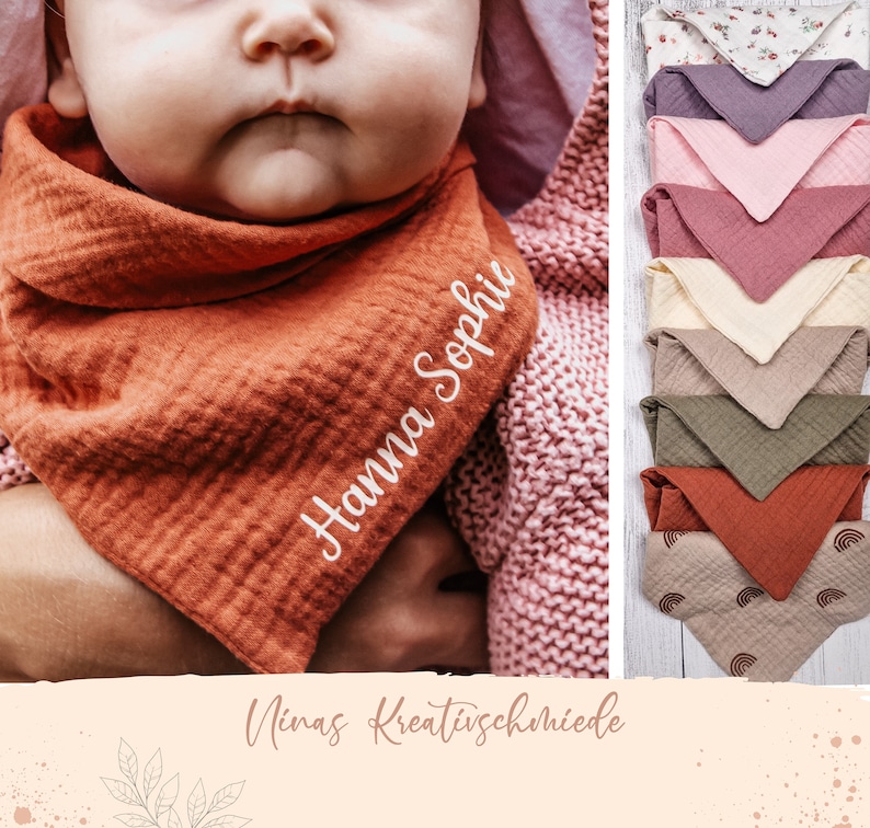Muslin cloth personalized with name Neckerchief for children/baby Burp cloth Triangle scarf image 1
