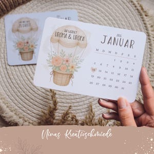 Schwangerschaft verkünden Karte DIN A6 – Ihr werdet Oma und Opa | Aquarellkarte mit Datum |  Ballon Querformat | Babyankündigung handmade