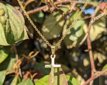 Gold Cross Necklace: Dainty Minimalist Stainless Steel