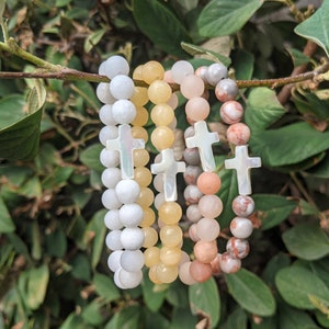 Cross Bracelets | Assorted Cross Bracelet | Religious bracelets | Classic Pearl Cross | Stretch Bracelet | Gift