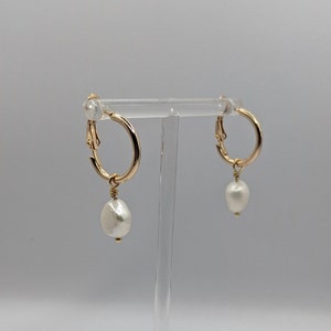 Pearl Drop Hoop Earrings | Gold Pearl Hoop Earrings | Baroque Pearl Earrings | Minimalistic Earrings