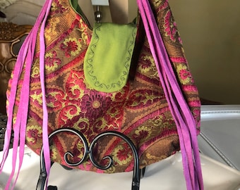 Burgundy and pink Boho Chic/ hippie shoulder bag