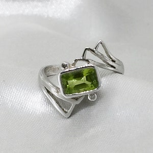 Natural Peridot & Diamond Ring Sterling Silver 925 Art Deco Everyday Ring Handmade Silver Ring August Birthstone Statement Ring Gift For Her