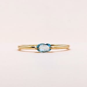 14k Gold Aquamarine Ring Art Deco Ring Minimal Gold Ring Dainty Ring Oval Stone Solid Gold Ring March Birthstone Wedding Gift Birthday Gift