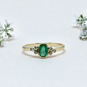 18k Gold Art Deco Emerald and Diamond Gemstone Ring 18k Gold Diamond Ring Gold Dainty Ring Statement Everyday Ring Birthday Gift For Her