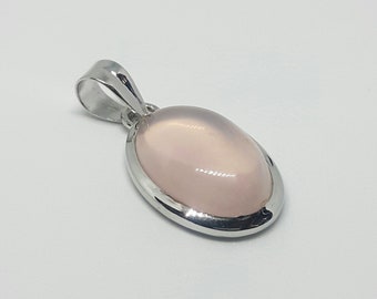 Natural Rose Quartz Pendant Art Deco Pendant 925 Silver Dainty Pink Silver Pendant January Birthstone Statement Pendant Gift For Her