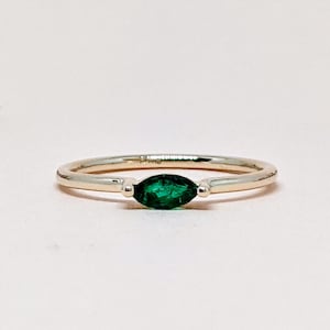 14k Solid Gold Emerald Ring Art Deco Stackable Gold Ring Dainty Gold Ring Marquise Emerald Gold Ring May Birthstone Valentine Gift For Her