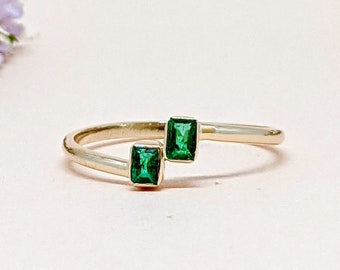 14k Gold Emerald Ring Art Deco Stackable Gold Ring Baguette Emerald Ring Dainty Gold Ring Gold Ring May Birthstone Birthday Gift For Her