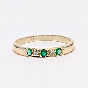 14k Gold Emerald Diamond Ring Art Deco Stacking Gold Ring Dainty Emerald Gold Ring Fine Emerald Ring May Birthstone Engagement  Gift For Her