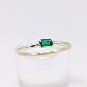 14k Gold Emerald Baguette Ring Stackable Ring Minimalist Ring Emerald Gold Band Ring Stacking Gold Ring Trendy Ring Wedding Gift For Her