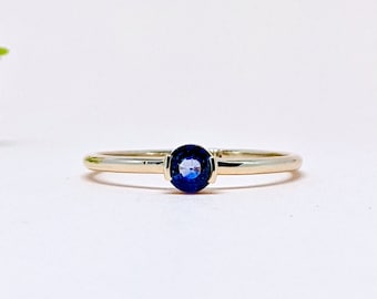 14k Blue Sapphire Ring Art Deco Ring Sapphire Bezel Set Ring Stacking Gold Ring Fine Sapphire Ring September Birthstone Ring Birthday Gift