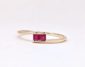 14k Gold Ruby Ring Ruby Baguette Ring Stackable Ring Art Deco Ring Dainty Ring Solid Gold Ring Trendy Ring July Birthstone Ring Wedding Gift