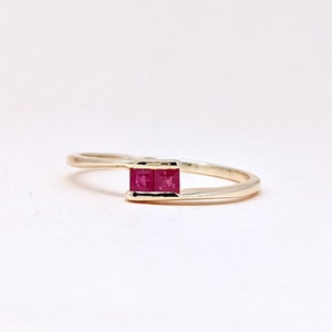14k Gold Ruby Ring Ruby Baguette Ring Stackable Ring Art Deco Ring Dainty Ring Solid Gold Ring Trendy Ring July Birthstone Ring Wedding Gift
