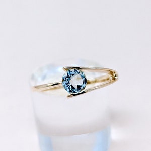 14k Gold Aquamarine Solitaire Ring, March Birthstone