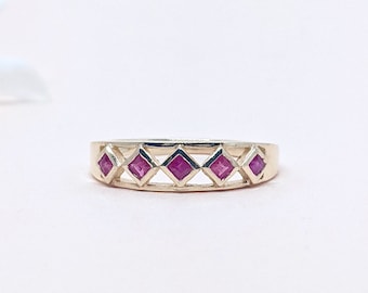 14k Gold Ruby Ring Baguette Ruby Stackable Ring Art Deco Gold Ring Fine Dainty Ring Solid Gold Ring July Birthstone Ring Anniversary Gift