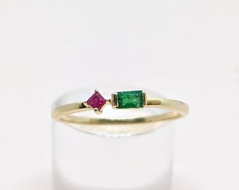 14k Gold Emerald Ruby Ring Art Deco Gold Ring Dainty Ring Baguette Ring Solid Gold Ring May Birthstone Ring Wedding Gift For Her