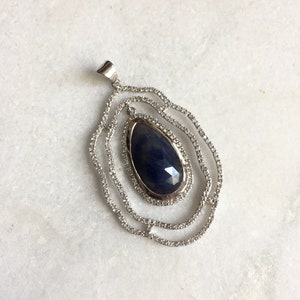 Blauer Saphir Anhänger 925 Silber Art Deco Anhänger Saphir Viktorianischer Anhänger Zierlicher Anhänger Cocktail Statement Anhänger Geschenk Für Frauen