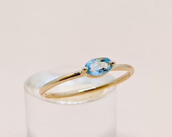 14k Gold Aquamarine Ring Art Deco Ring Minimal Gold Ring Dainty Ring Oval Stone Solid Gold Ring March Birthstone Wedding Gift Birthday Gift
