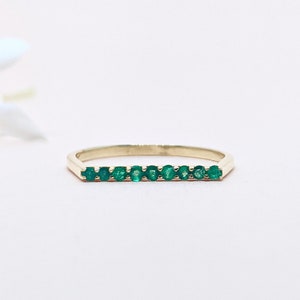 14k Gold Emerald Ring Art Deco Gold Ring Fine Emerald Ring Half Eternity Ring Solid Gold Band Ring May Birthstone Ring Engagement Gift