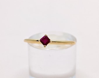 14k Gold Ruby Ring Stackable Ring Art Deco Ring Baguette Ring Fine Dainty Ring Everyday Solid Gold Ring July Birthstone Wedding Gift For Her