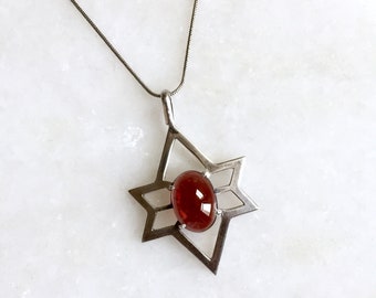 Art Deco Garnet Pendant, 925 Sterling Silver Handmade Jewelry