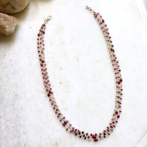 Pink Tourmaline Beaded Necklace Tourmaline Necklace 925 Sterling Silver Chain Pink Tourmaline Dainty Stone Bead Necklace wedding Gift