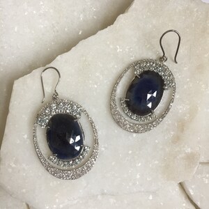 Blue Sapphire Earrings Art Deco Earrings 925 Silver Big Earrings Cocktail Sapphire Earrings Dainty Sapphire Earrings Engagement Gift For Her