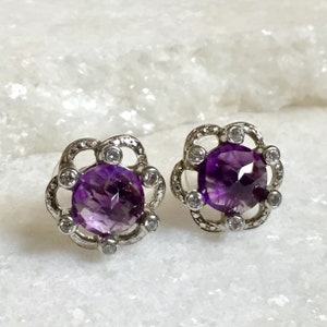 Natural Amethyst and Zircon Gemstone Earring 925-Sterling Silver Earring, Stud Earrings Handmade Earring Gift For Her