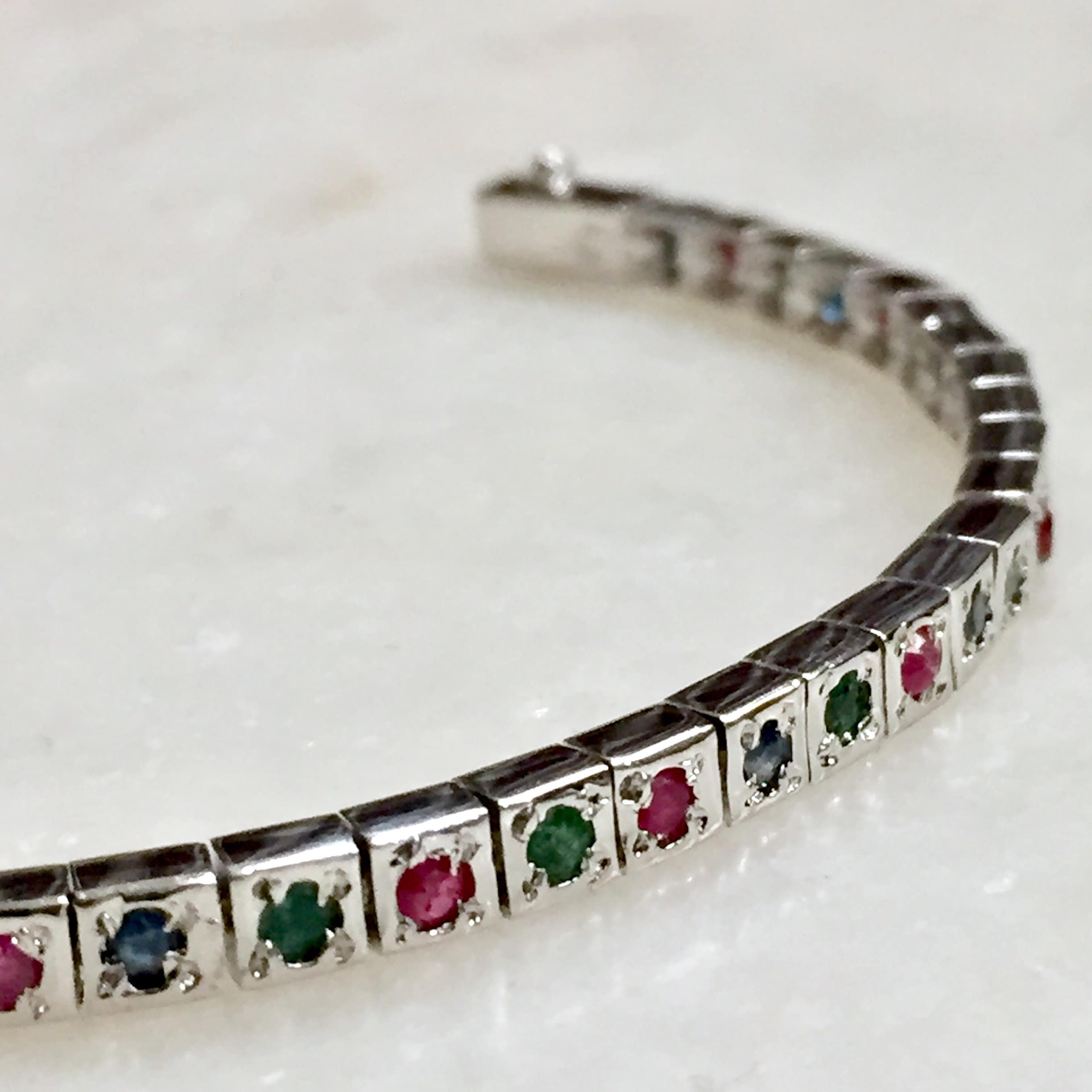 Ruby Emerald Sapphire Tennis Bracelet Art Deco Bracelet 925 Silver