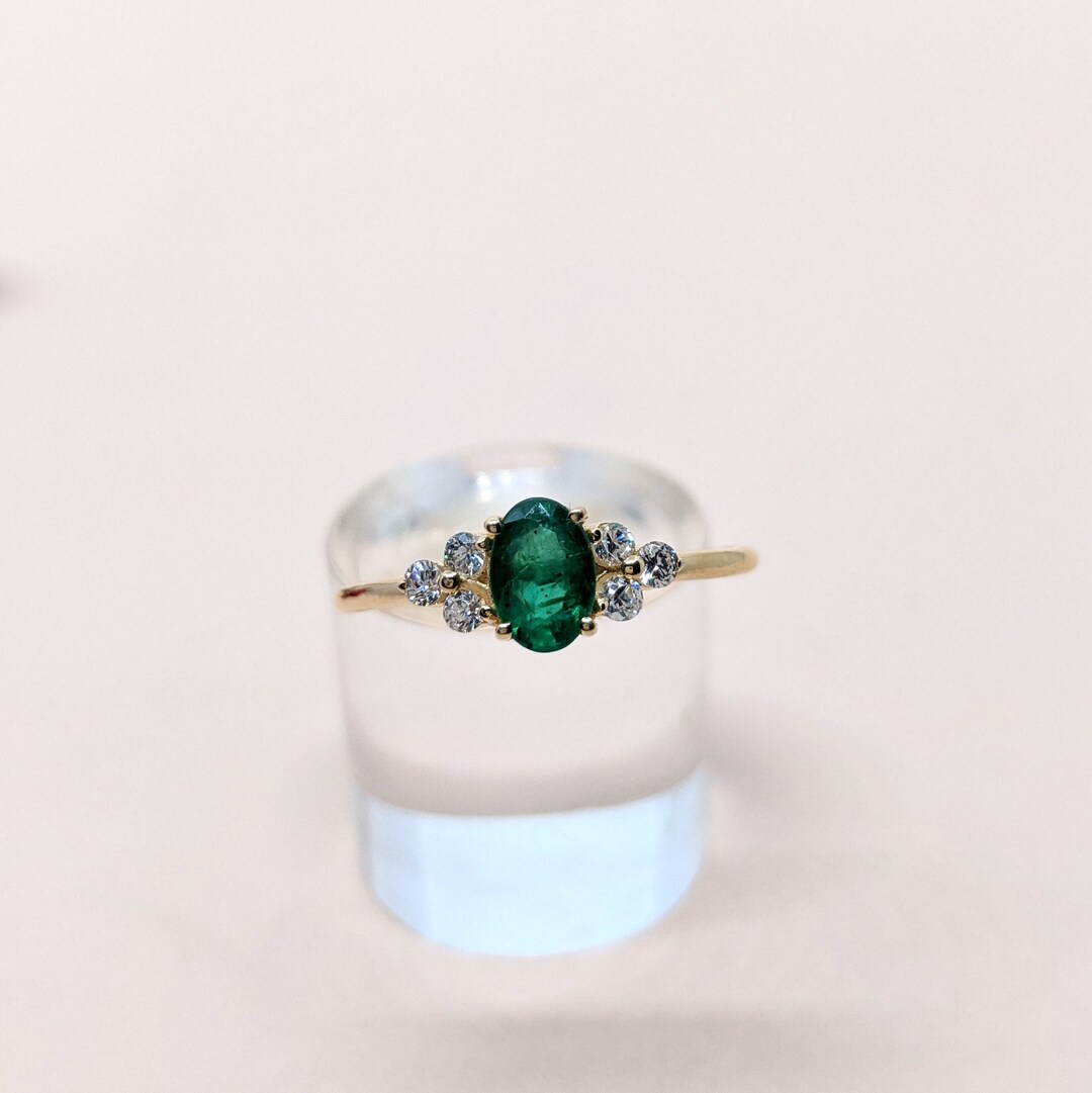 14k Solid Gold Emerald and Diamond Ring - May Birthstone - Etsy