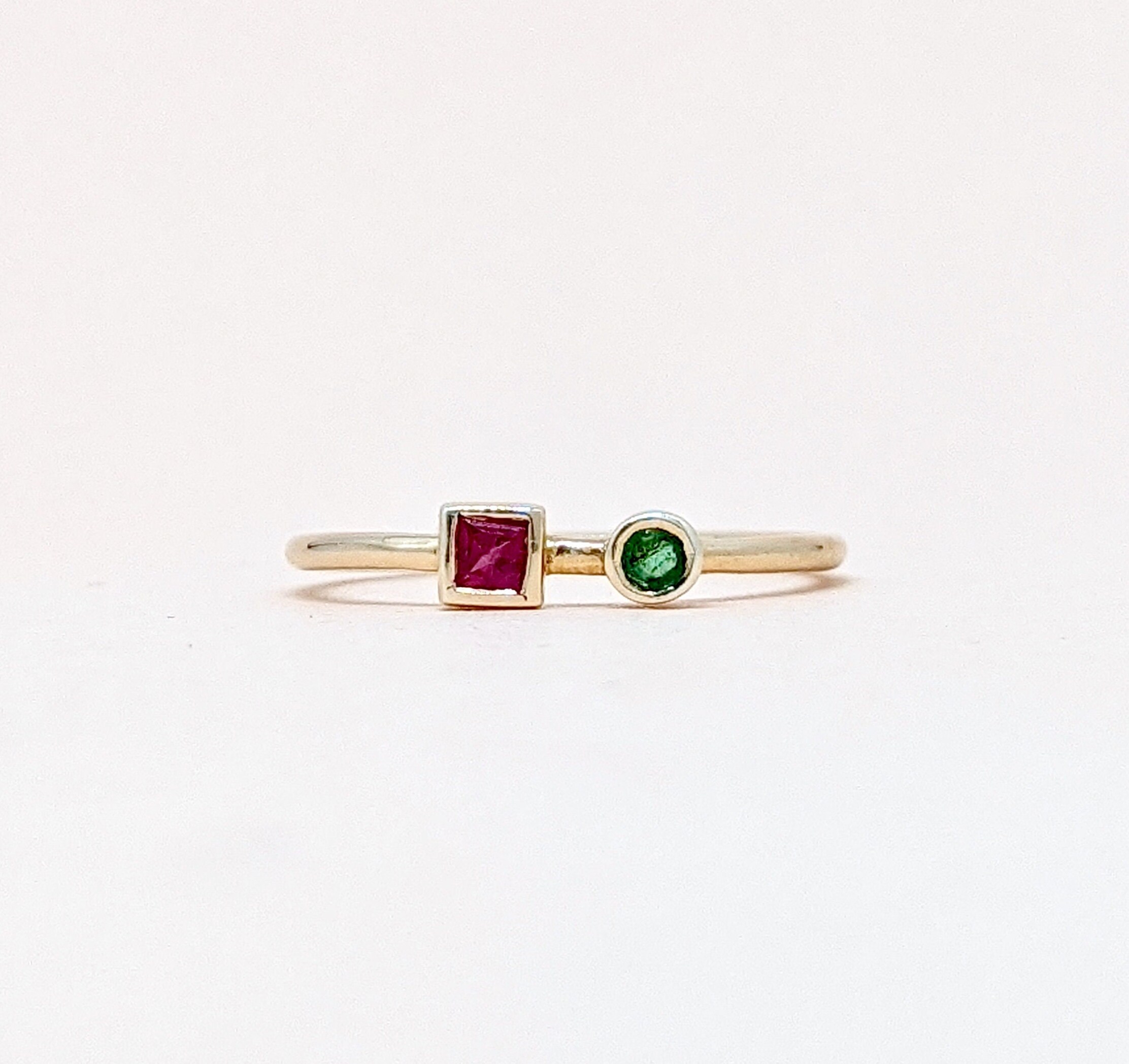 14k Gold Ruby Emerald Ring Baguette Ruby Ring Art Deco Ring 14k Gold Ruby Emerald Ring Baguette Ruby Ring Art Deco Ring