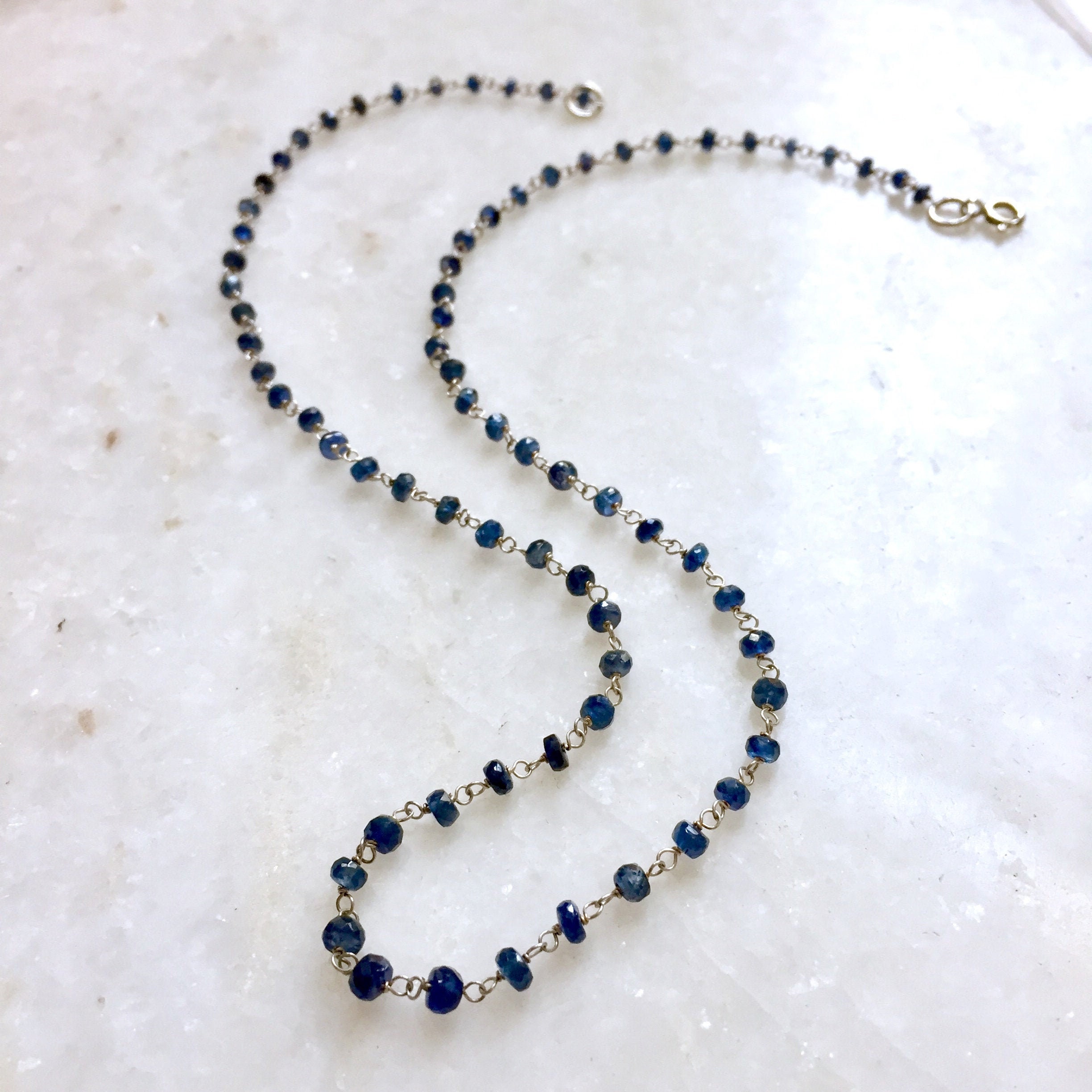 Natural Blue Sapphire Beaded Necklace Art Deco 925 Sterling - Etsy UK