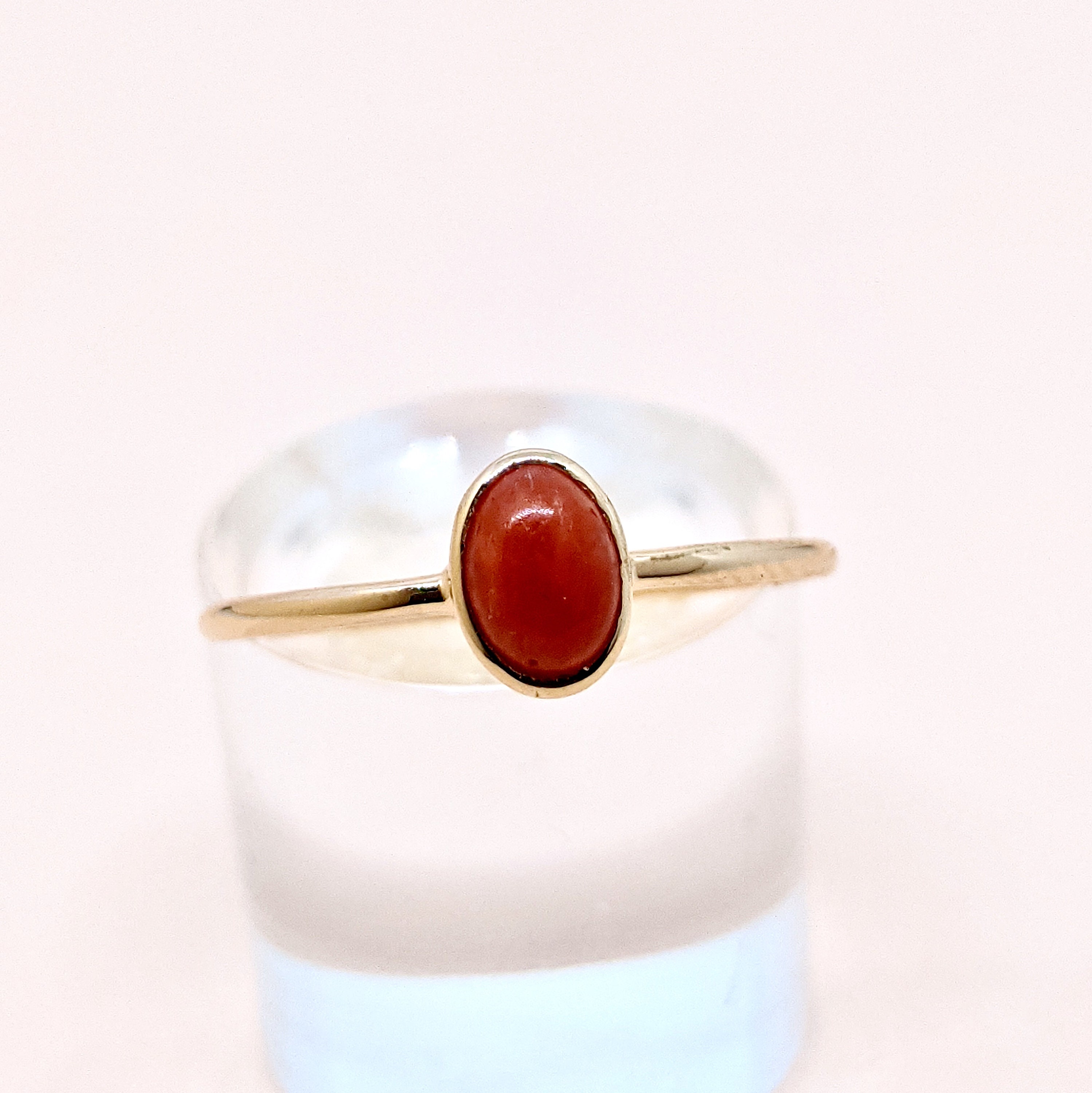 Red Coral Stone Ring to Her in 14K Solid Gold, Oval Gemstone