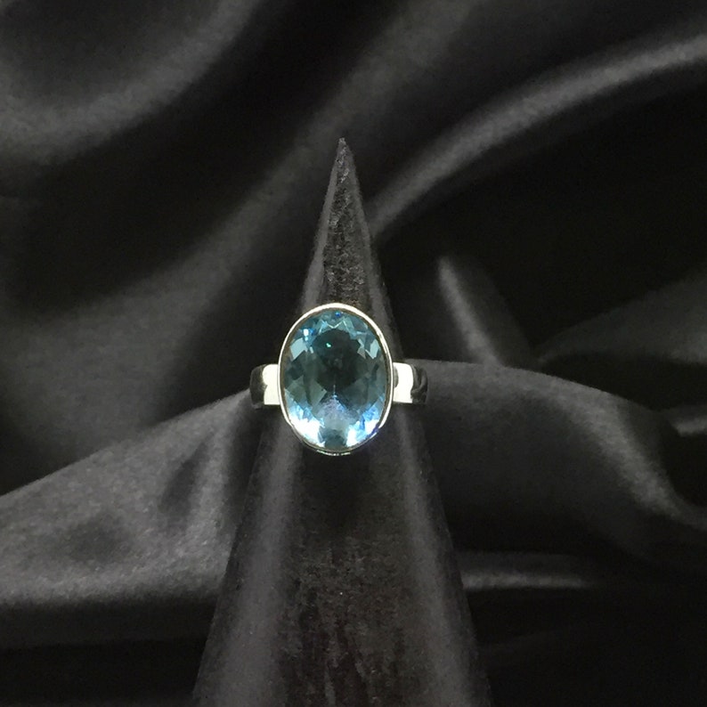 Natural Blue Topaz Gemstone Ring Sterling Silver 925 Big Stone Topaz Ring Everyday Silver Handmade Statement Ring Anniversary Gift For all