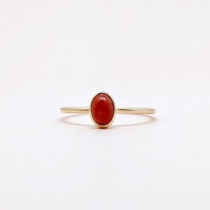 14k Gold Red Coral Ring Stackable Ring Minimal Gold Ring Fine Dainty Ring Solid Gold Ring Tiny Ring Birthstone Ring Anniversary Gift For Her