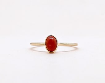 14k Gold Red Coral Ring Stackable Ring Minimal Gold Ring Fine Dainty Ring Solid Gold Ring Tiny Ring Birthstone Ring Anniversary Gift For Her