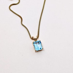 14K Gold Blue Topaz Pendant Gemstone Pendant Emerald cut Dainty Blue Topaz Gold Pendant Everyday Pendant November Birthstone Gift For Women