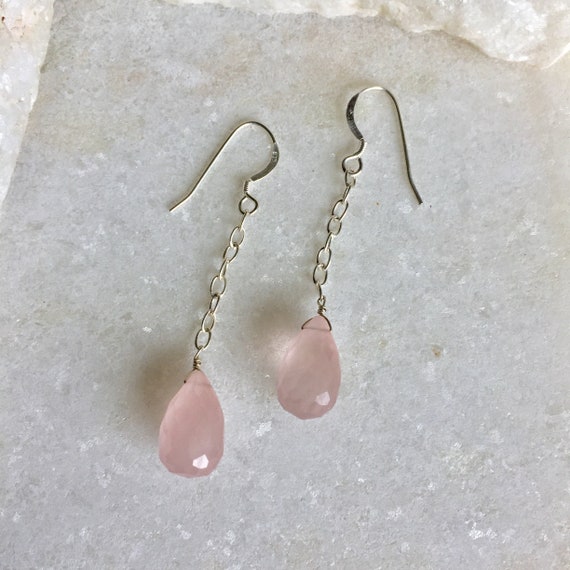 Dyed Rose Quartz Faceted Pink Dangle Earrings Sterling Silver Dyed Rose Quartz Faceted Pink Dangle Earrings Sterling Silver